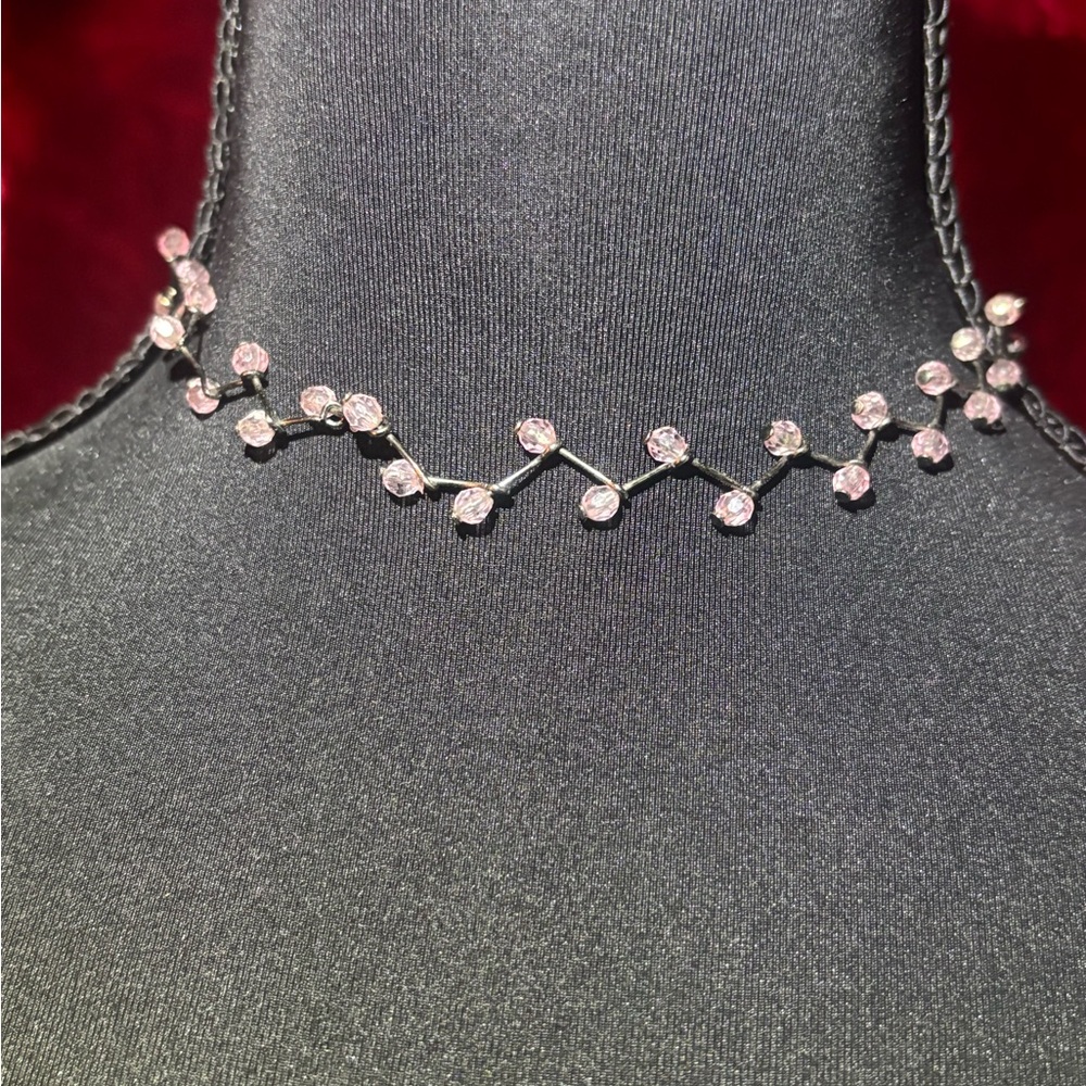 Elegant Pink Crystal Choker Necklace